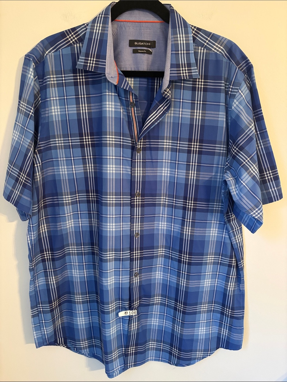 Bugatchi XL Plaid Short Sleeve Button-down Shirt 100% Cotton